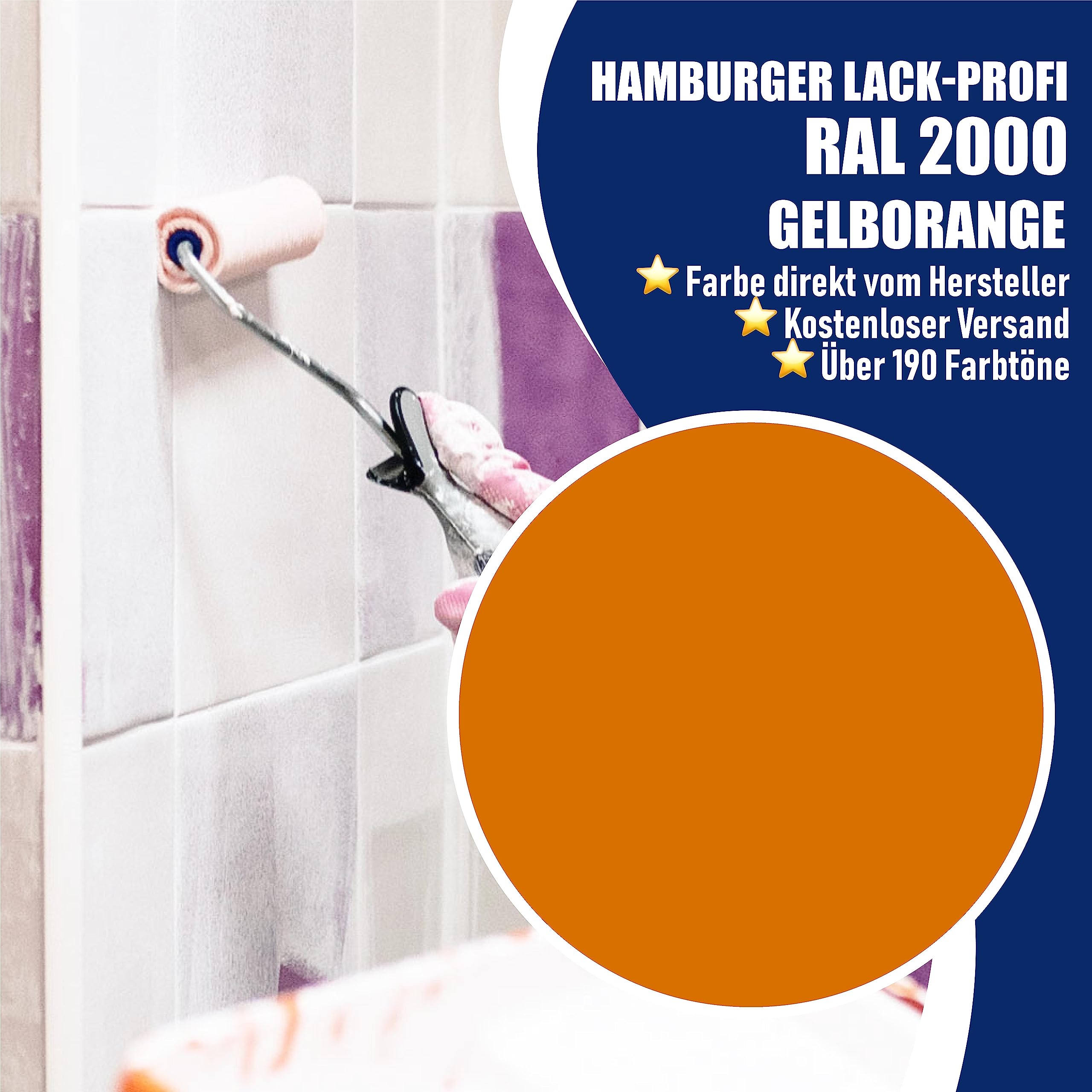 Hamburger Lack-Profi Fliesenlack GLÄNZEND Gelborange RAL 2000 Orange Fliesenfarbe (2,5 L)