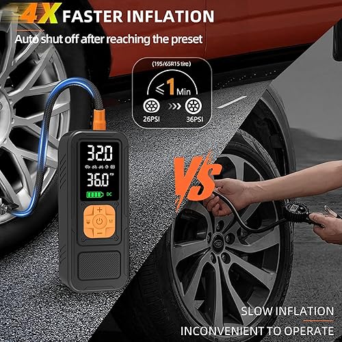 Miniatura 3 de Compresor de aire portátil Y34, inflado 4 veces más rápido, bomba de aire inalámbrica de 6000 mAh, 12 V CC 150 PSI para neumáticos de automóvil con