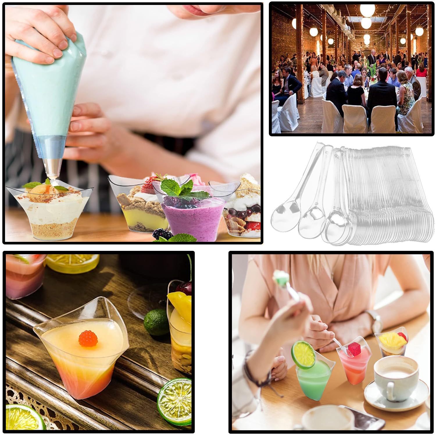 50 Bicchierini Di Plastica Per Dessert Da 100ml Con Cucchiaine - Monoporzione Per Tiramisù, Gelatine E Finger Food - Foto 8
