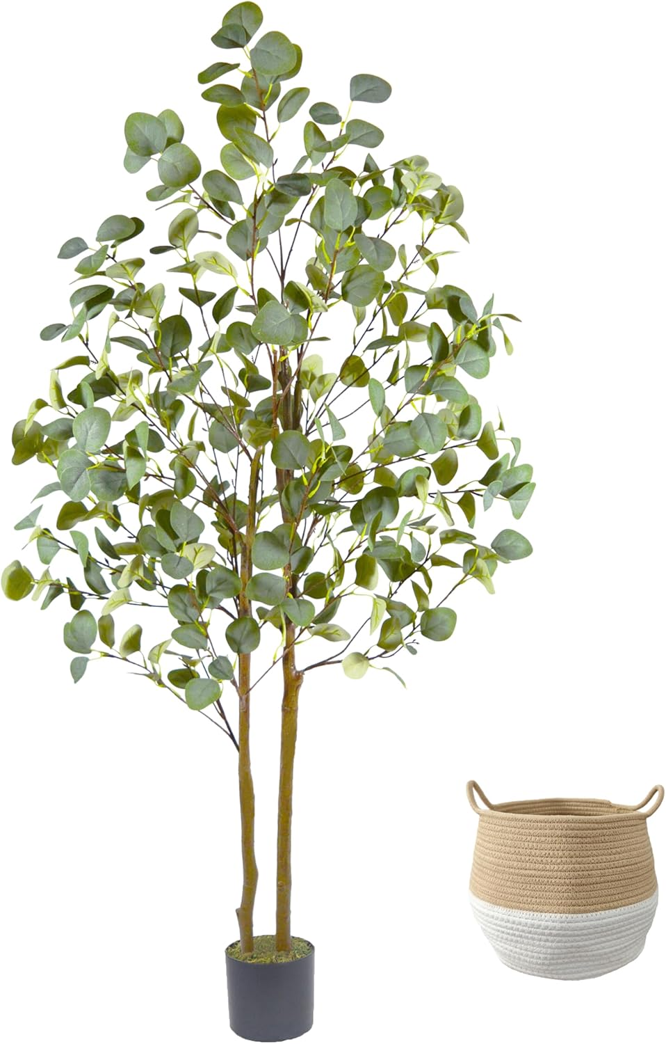 Artificial Eucalyptus Tree, 5ft Tall Fake Eucalyptus Plant with Woven Basket, 60'' Silk Leaves Faux Tree for Indoor Home Office Livingroom Garden Floor Décor