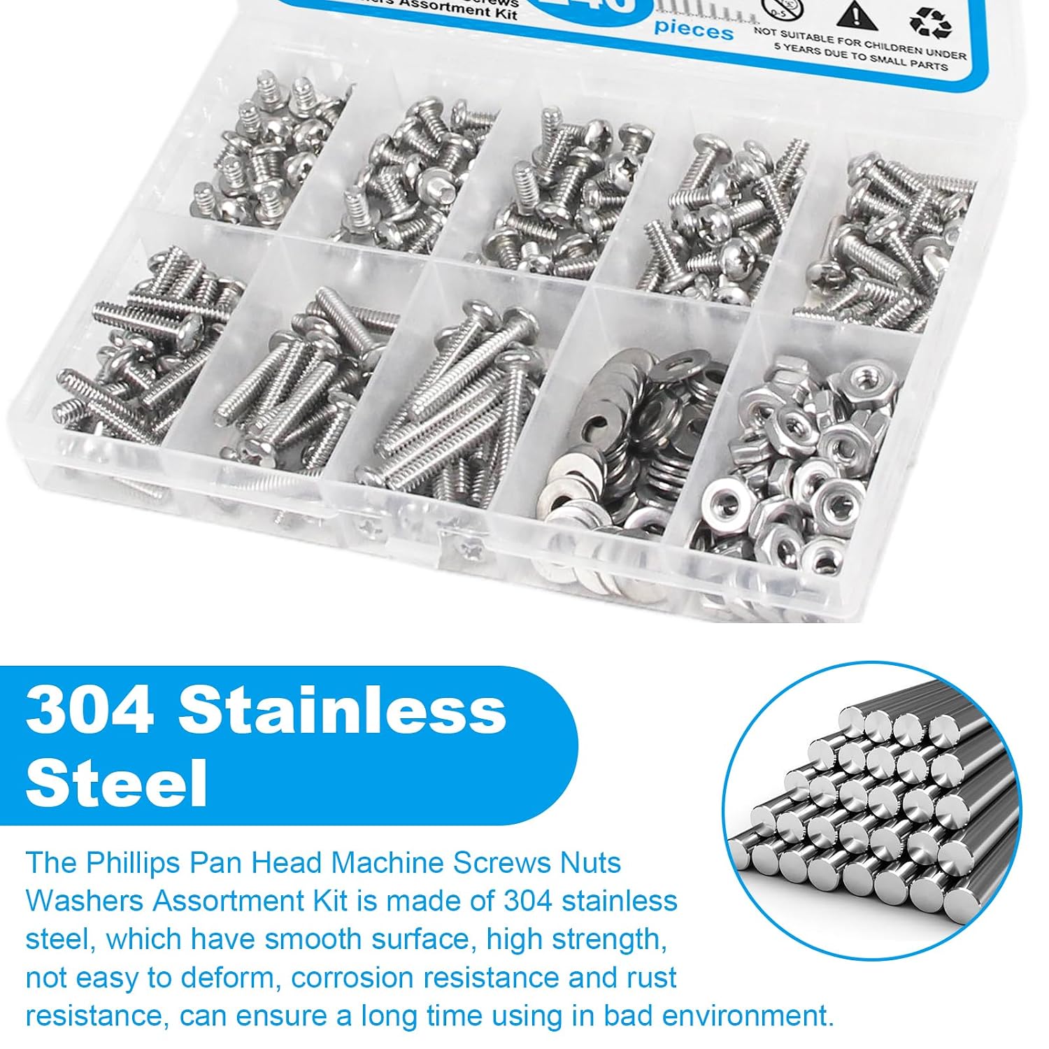 240pcs #6-32 Phillips Pan Head Machine Screws Nuts Washers Kit