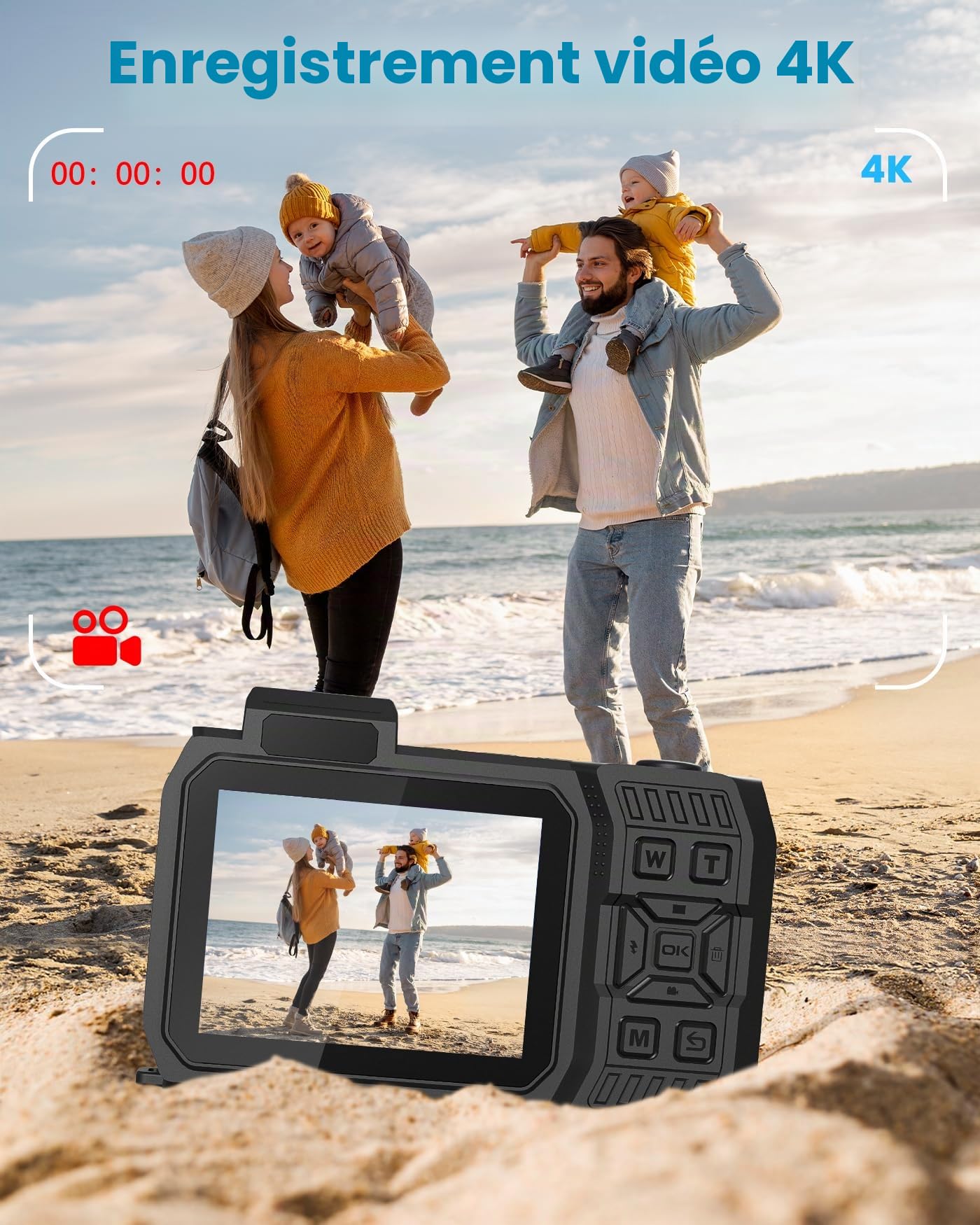 Caméra sous-marine 4 K 65 MP étanche avec carte de 64 Go autofocus selfie double écran appareil photo numérique étanche compact flottant (orange)
