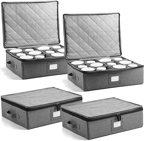 4 cajas de almacenamiento para tazas y tazas, recipientes con capacidad para 12 tazas de café y tazas de té con tapa y asa, caja de almacenamiento