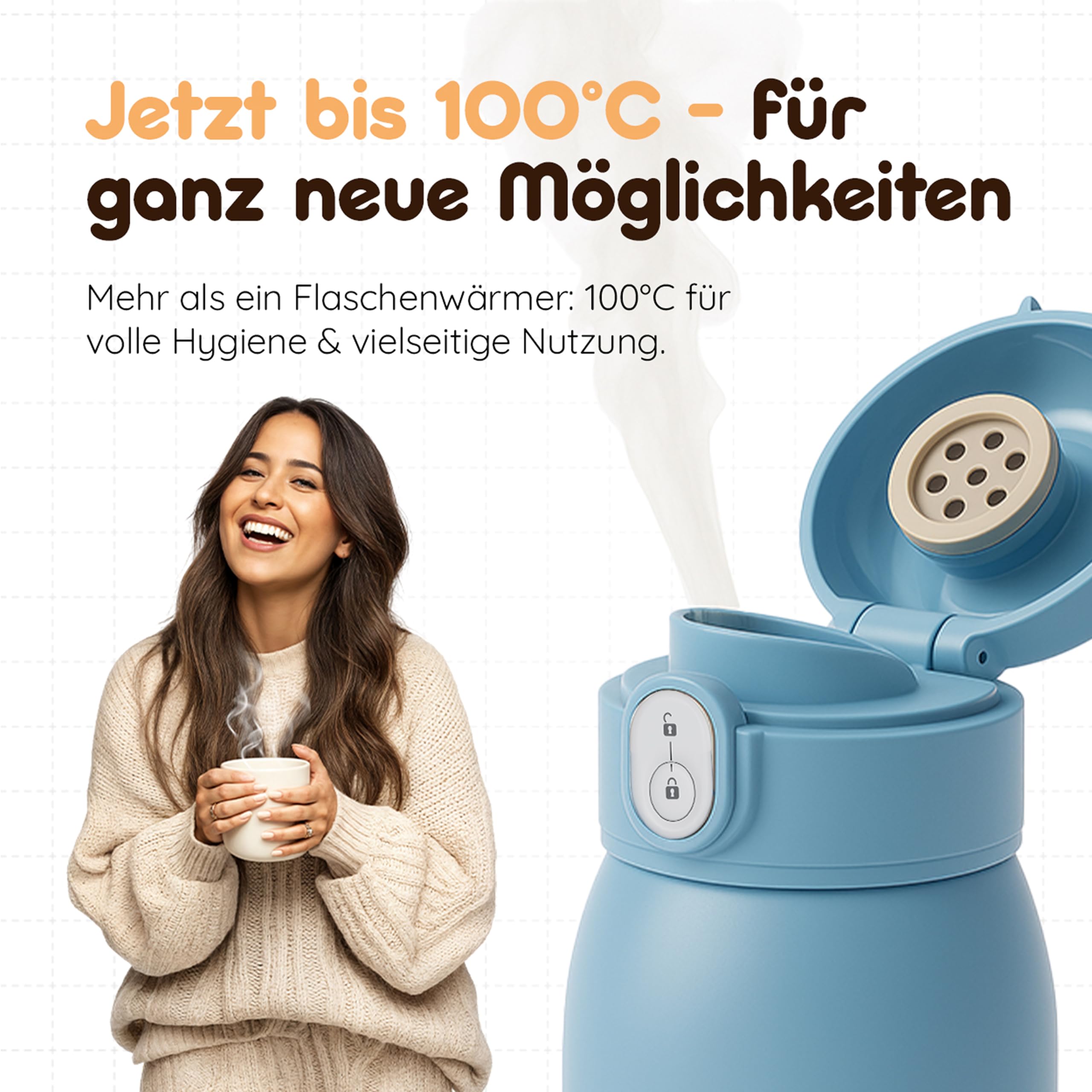 BEBELUX BebeWarm V2 Lux Mommy Kit - Calentador de biberones | Temperatura perfecta en dos minutos, hasta 500 ml, batería, USB-C, juego de accesorios, color beige