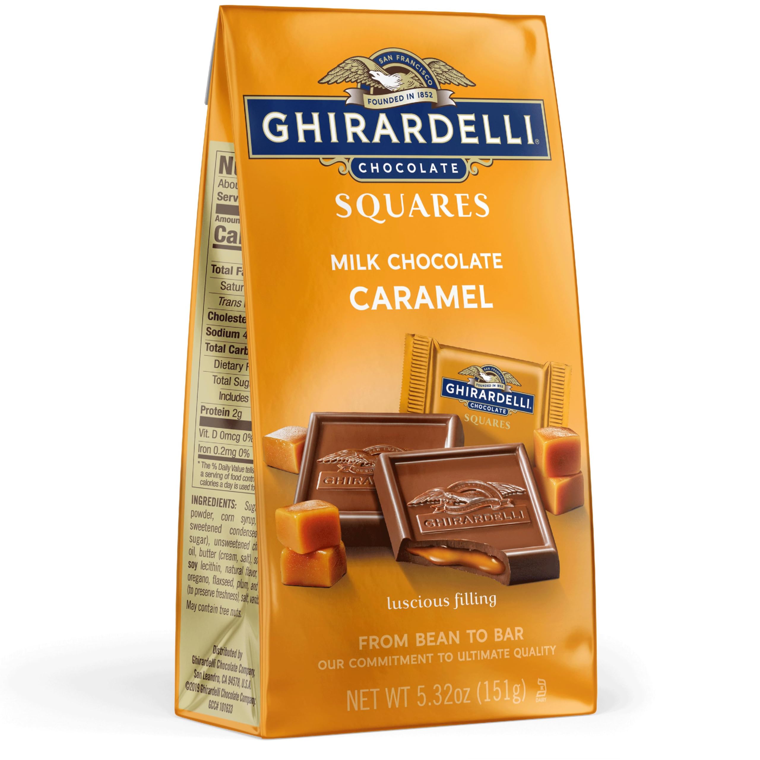 GHIRARDELLI Milk Chocolate Squares with Caramel Filling, 5.32 OZ Bag