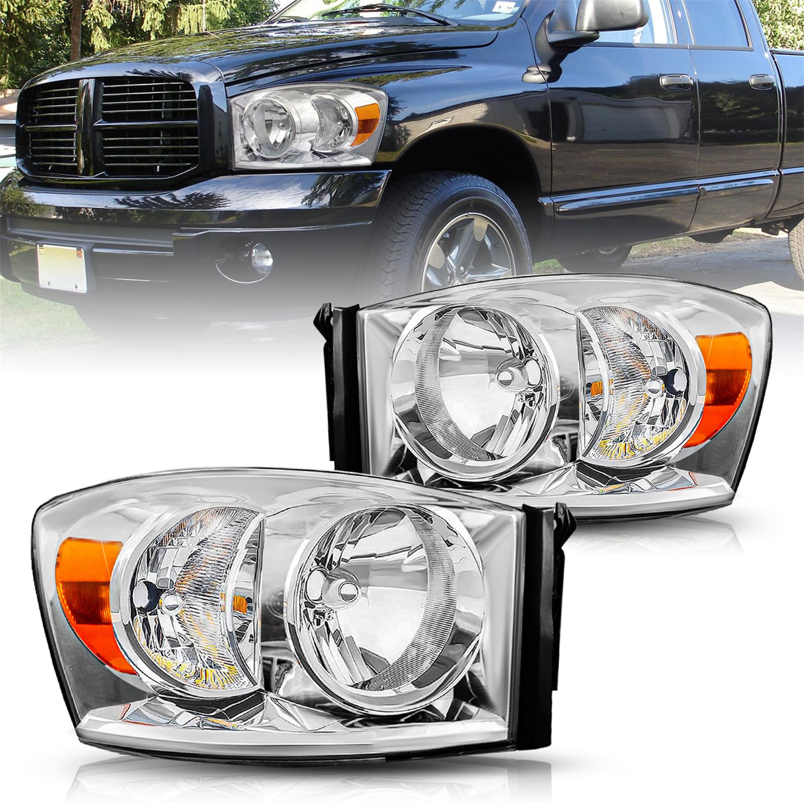 Bingbingmotor BRYGHT Anti-Fogging Headlight Assembly Fit For 06 07 08 2006 2007 2008 Dodge Ram 1500, 06 07 08 09 2006-2009 Ram 2500 3500 OE Style Pair