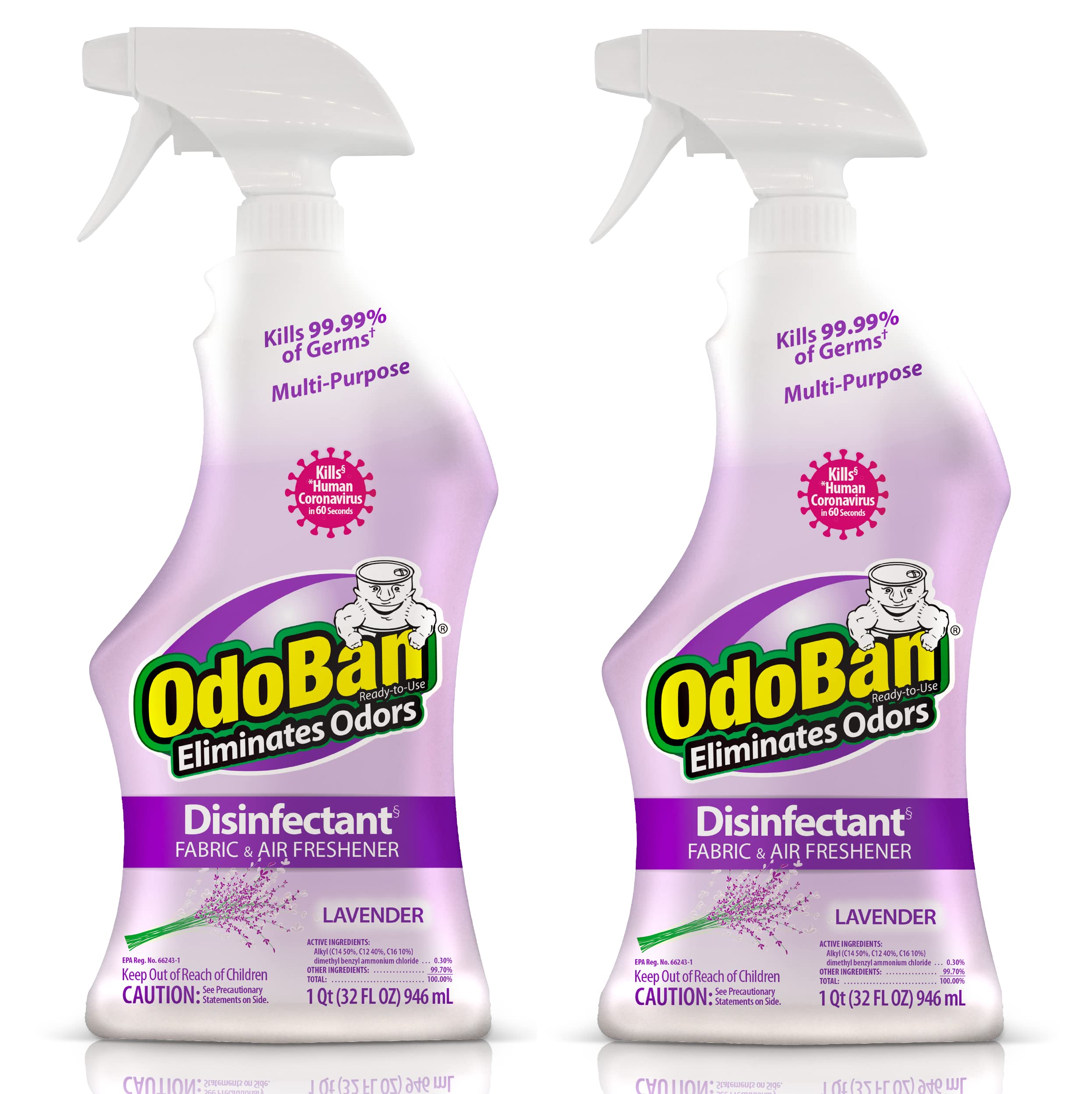 OdoBan Ready-to-Use Disinfectant and Odor Eliminator Set of 2 Spray Bottles 32 Ounces Each Lavender Scent