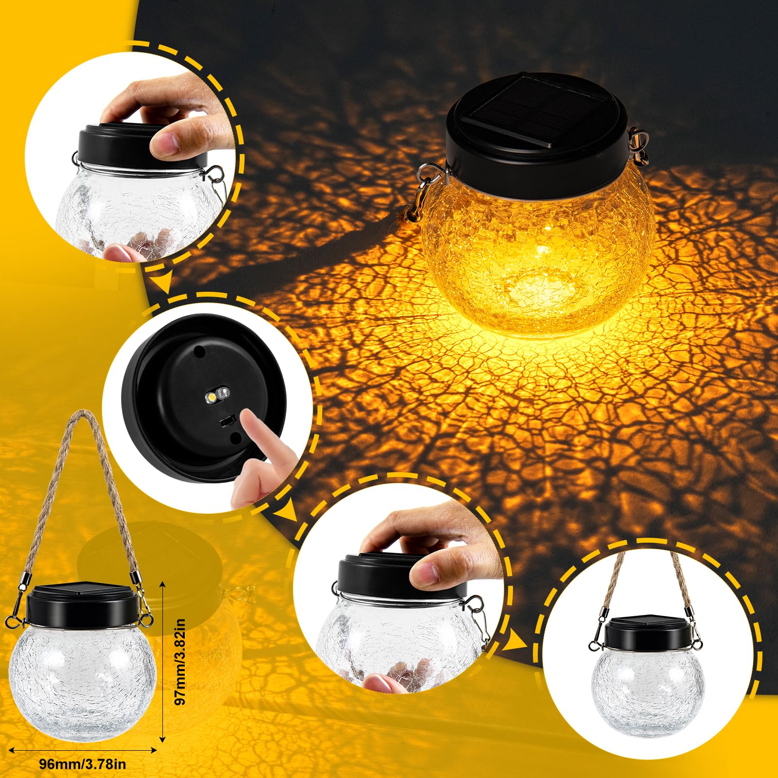 Auting Pack 2 Farolillos Solares Exterior Cristal Craquelado IP65 RGB | Dos efectos de iluminación para crear diferentes ambientes. Perfectos para árboles, balcones y zonas de reunión
