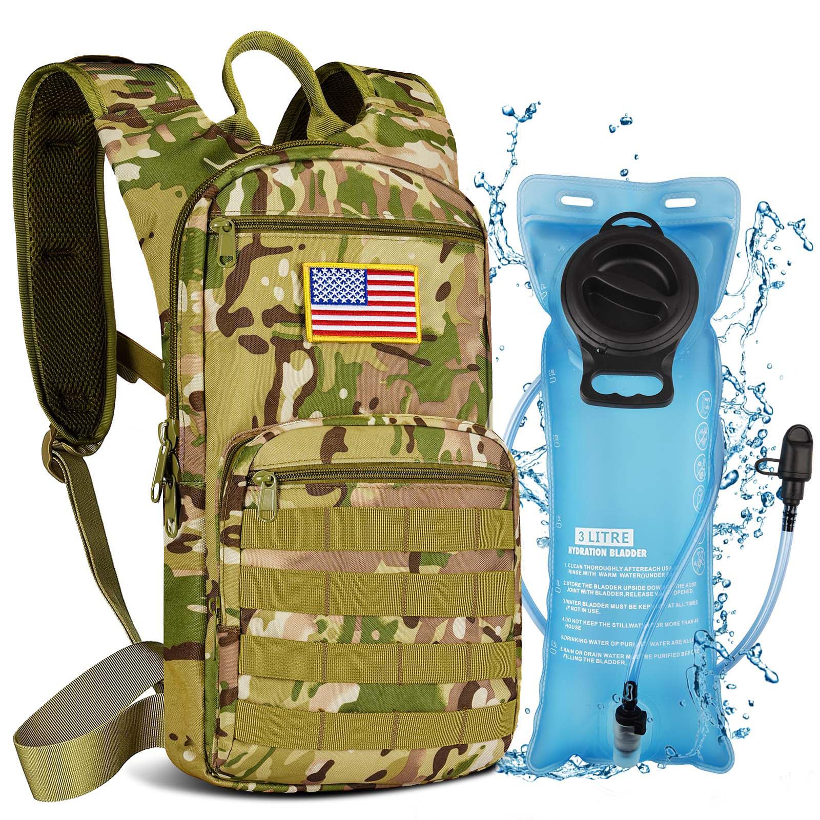 NOOLA 3L Hydration Backpack, Water Backpack with TPU Water Bladder, Tactical Hydration Pack for Men Women, Perfect Molle Water Backpack for Hiking, Biking, and Hunting
