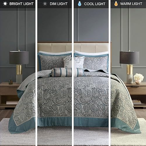 Miniatura 6 de Madison Park Aubrey - Juego de colcha acolchada reversible, transpirable, ligera para todas las estaciones, fundas a juego, colcha Queen (102 x 118