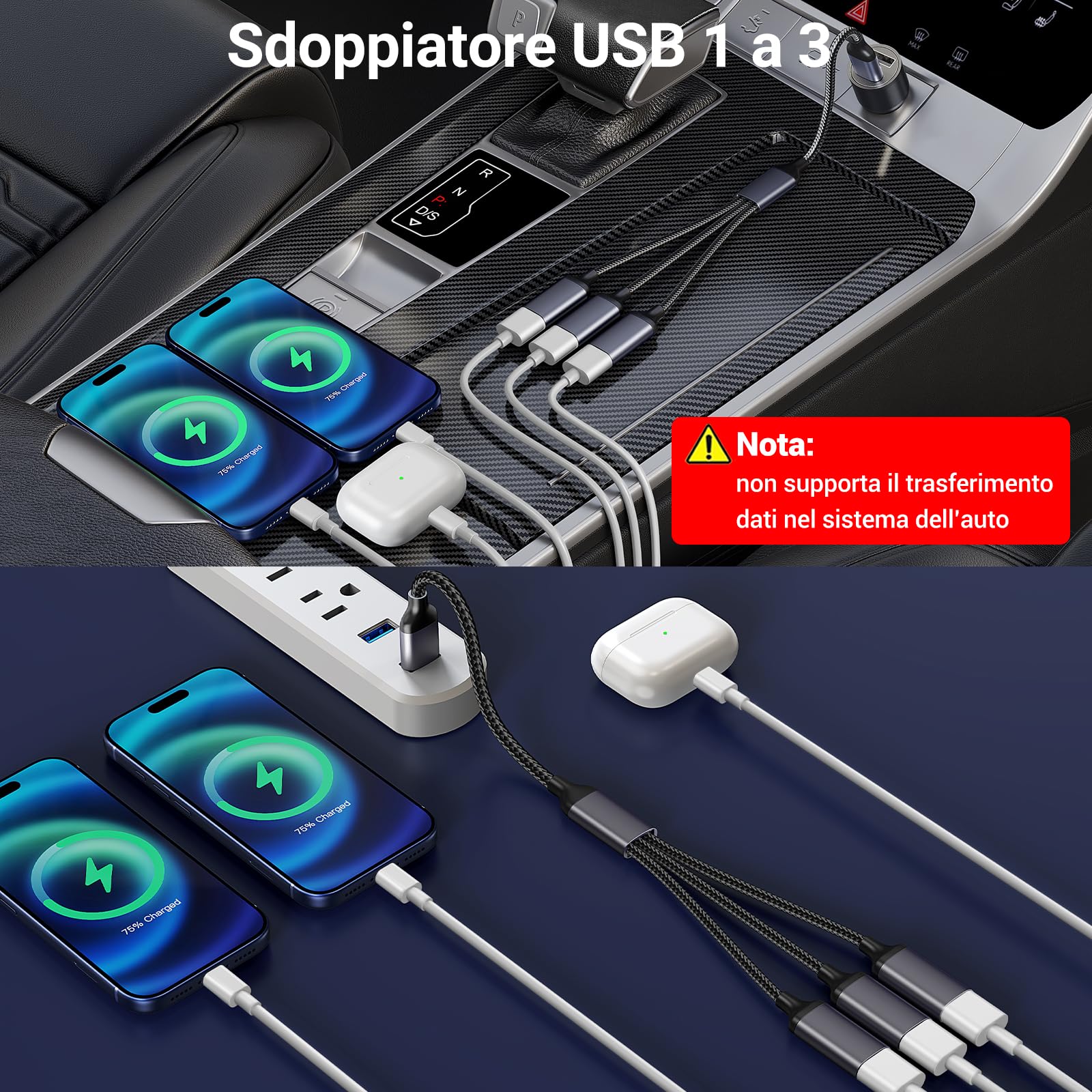 Sdoppiatore USB 3.0, splitter USB 2.0, cavo USB doppio maschio uscita femmina per ricarica, alimentazione e dati compatibile con PC portatile, TV, Mac, PS5 PS4, Xbox, mouse tastiera, stampante