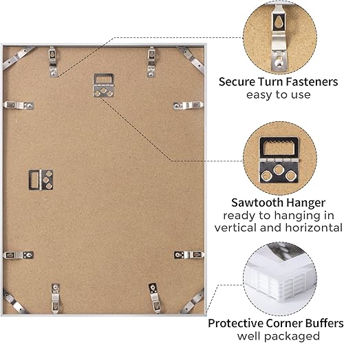 Miniatura 506 de Fun Memories Portarretratos de metal de 16 x 20 pulgadas con paspartú de 11 x 14 pulgadas, acabado de aluminio cepillado, parte delantera de vidrio
