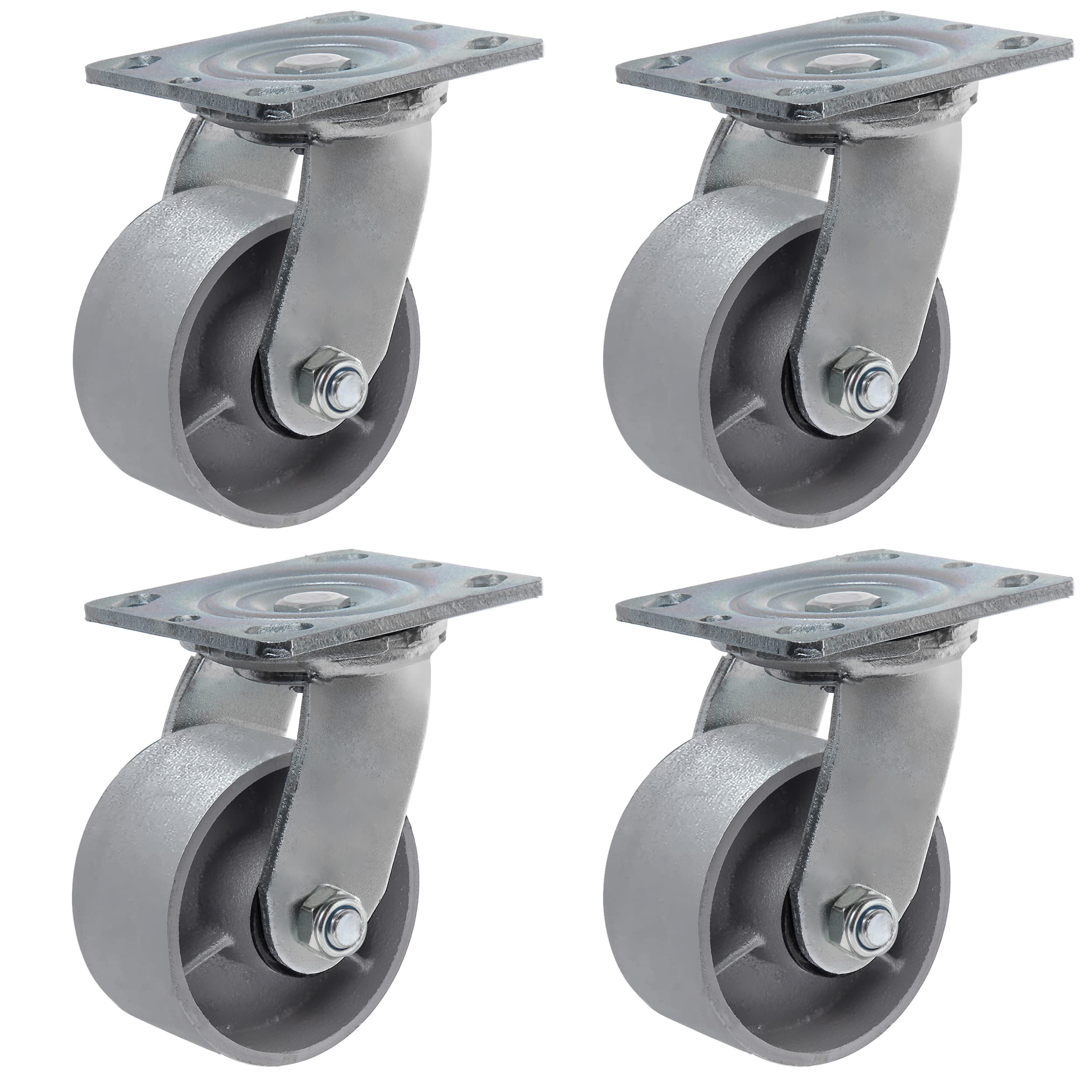 Syration Heavy Duty Caster Steel Cast Iron Wheel, Tool Box and Workbench Caster-Set of 4, 3000 LB Capacity (4 inch, 4 Swivel)