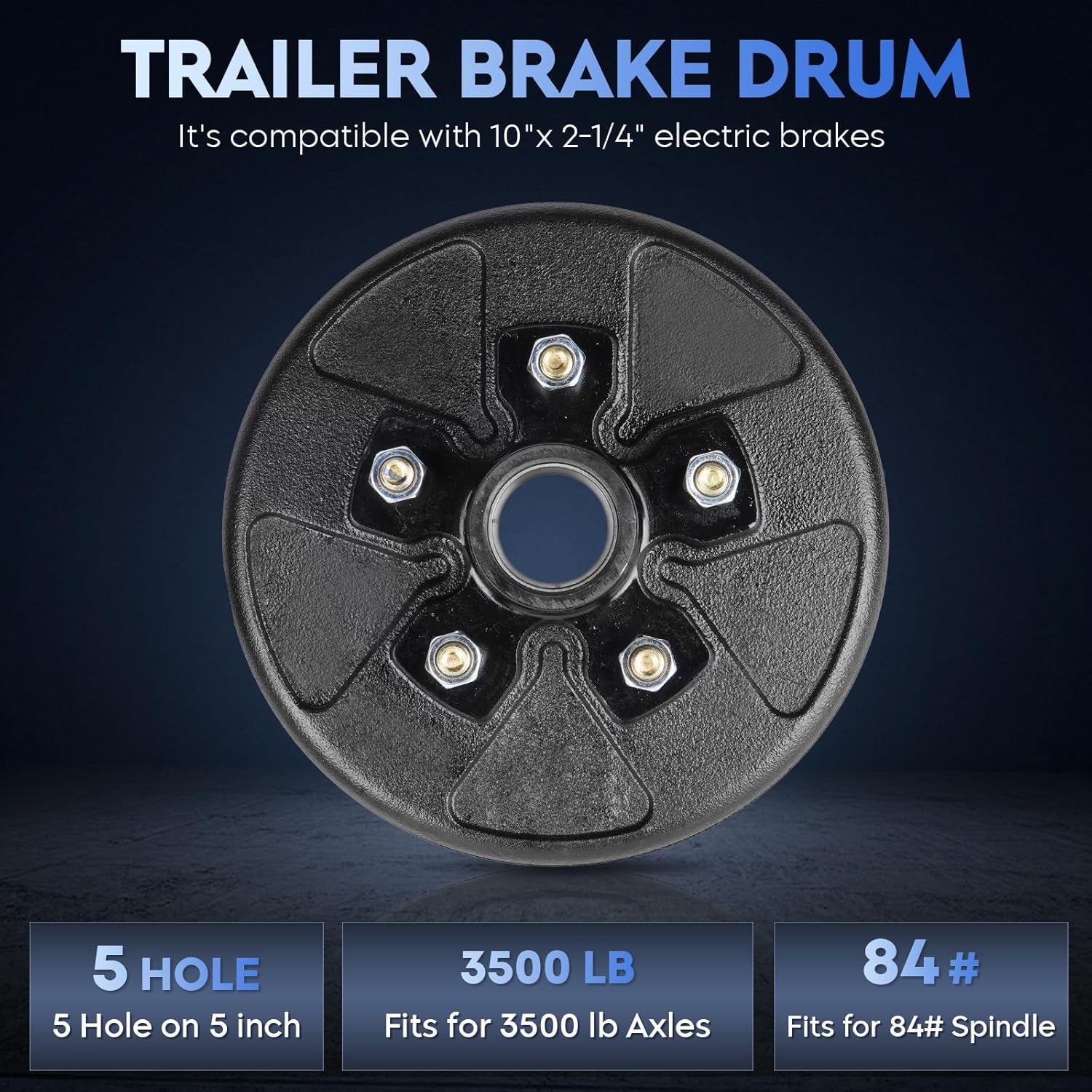 SEHNSUCHT Trailer Brake Drum Kit, 5 Hole on 5" Bolt Circle Brake Drum for 3500 lb Axles, Replacement 10” Brake Hub Drum Assembly for Trailer, Semi Truck and Rvs
