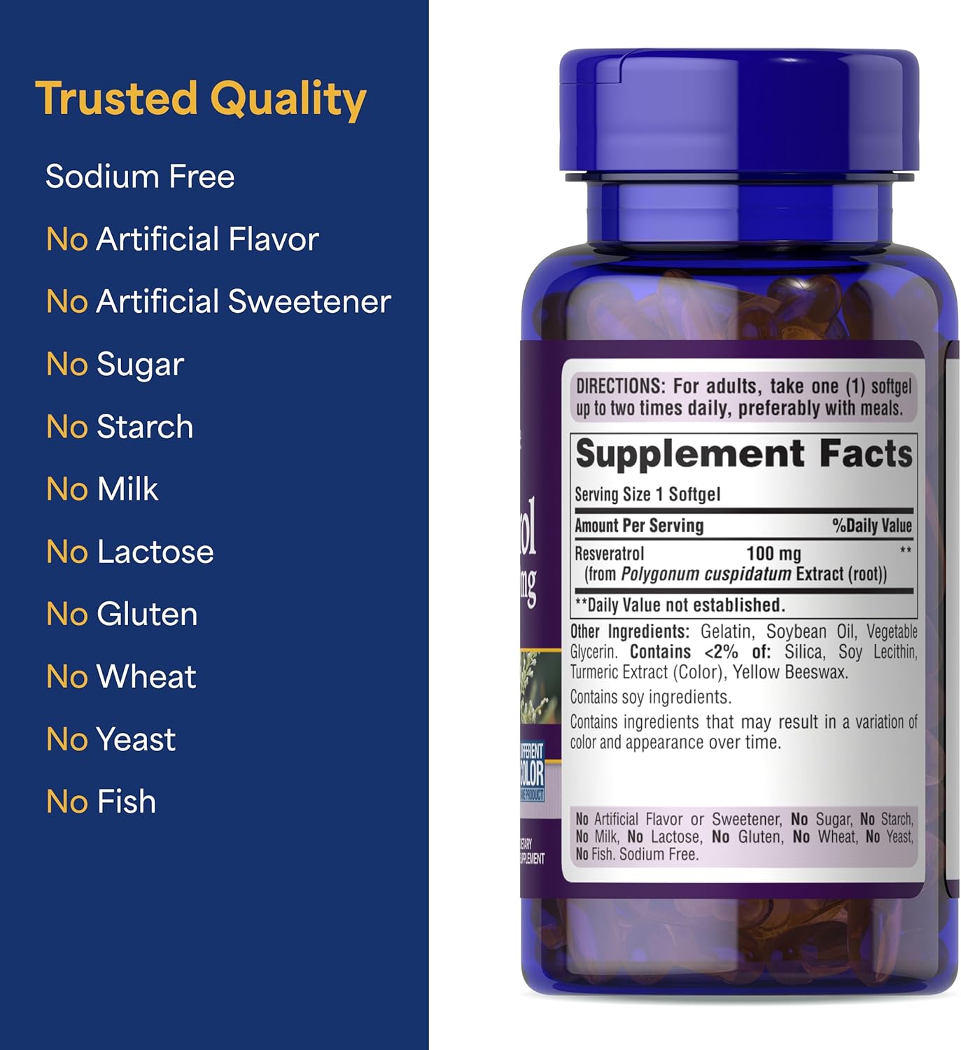 Puritan's Pride Premium Resveratrol Youth Guard™ 100mg, Dietary Supplement for Immune System, Antioxidant, Sugar Metabolism, Blood Flow, and Vascular Function Support, 120 Rapid Release Softgels - Image 6