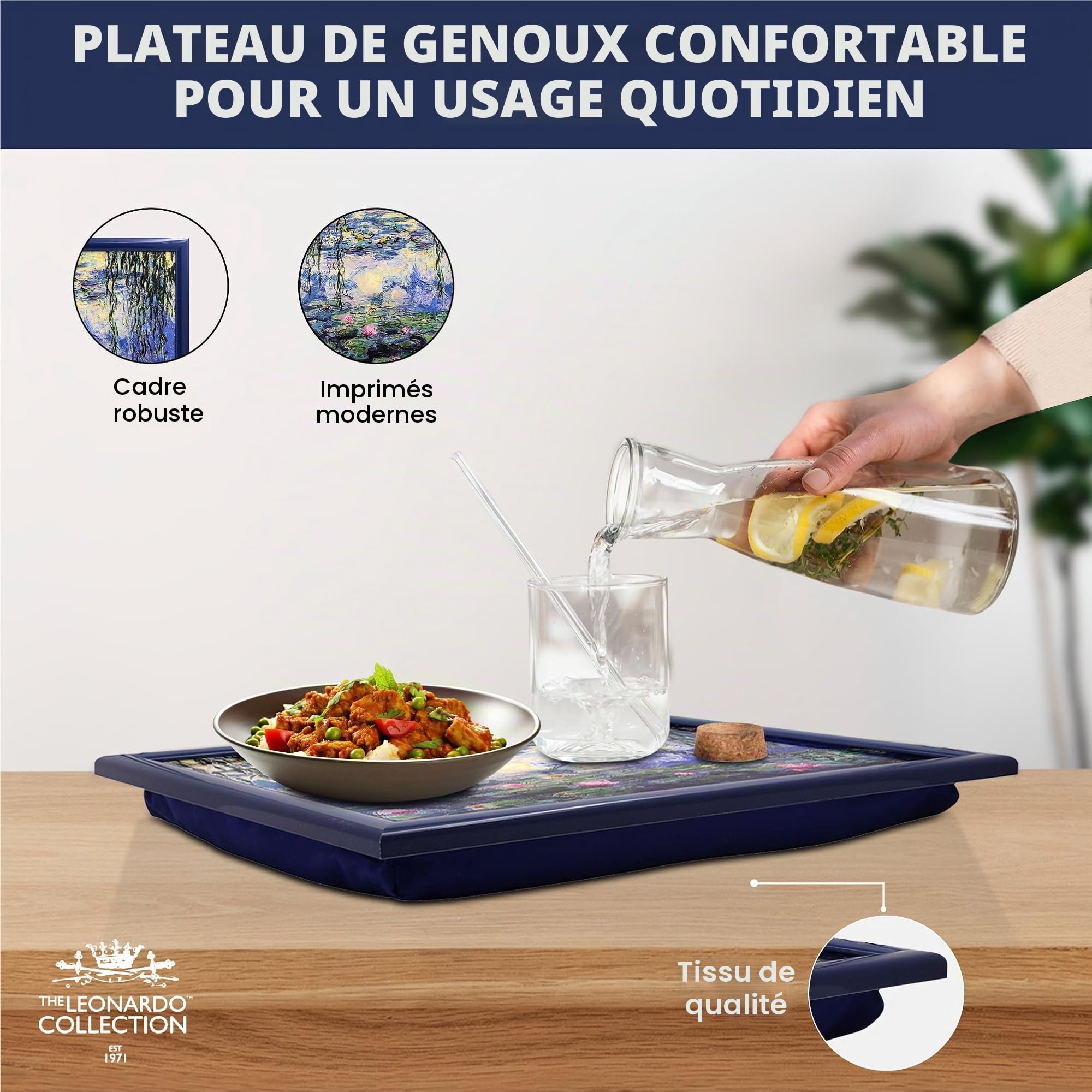 Lesser & Pavey Plateau rembourré avec Coussin rembourré pour Ordinateur Portable, Boissons, Nourriture, Petit-déjeuner, pour la Maison et Le Bureau – Claude Monet