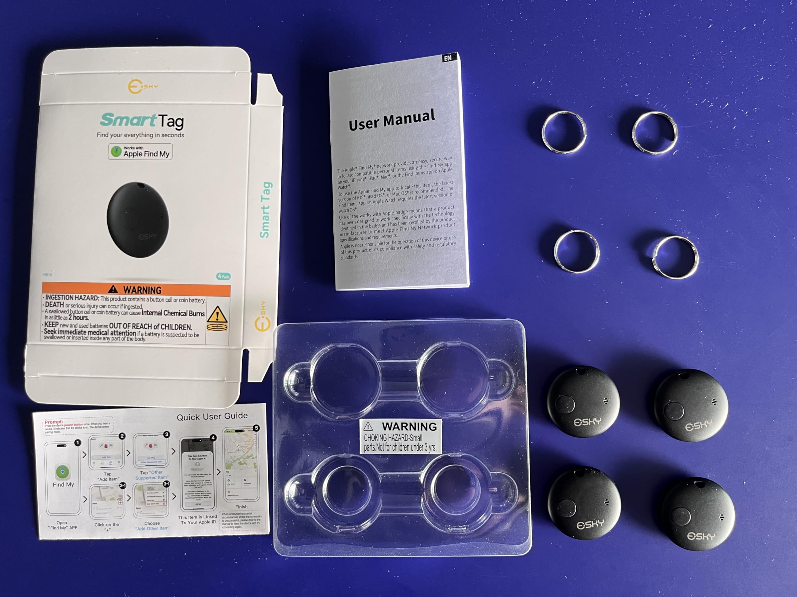 Esky Air Tags-4 Pack, Bluetooth Luggage Tracker Works with Apple Find My APP (iOS Only, Not for Android), Key Finder and Item Locator for Luggage, Backpack, Suitcases, Pets, Wallet