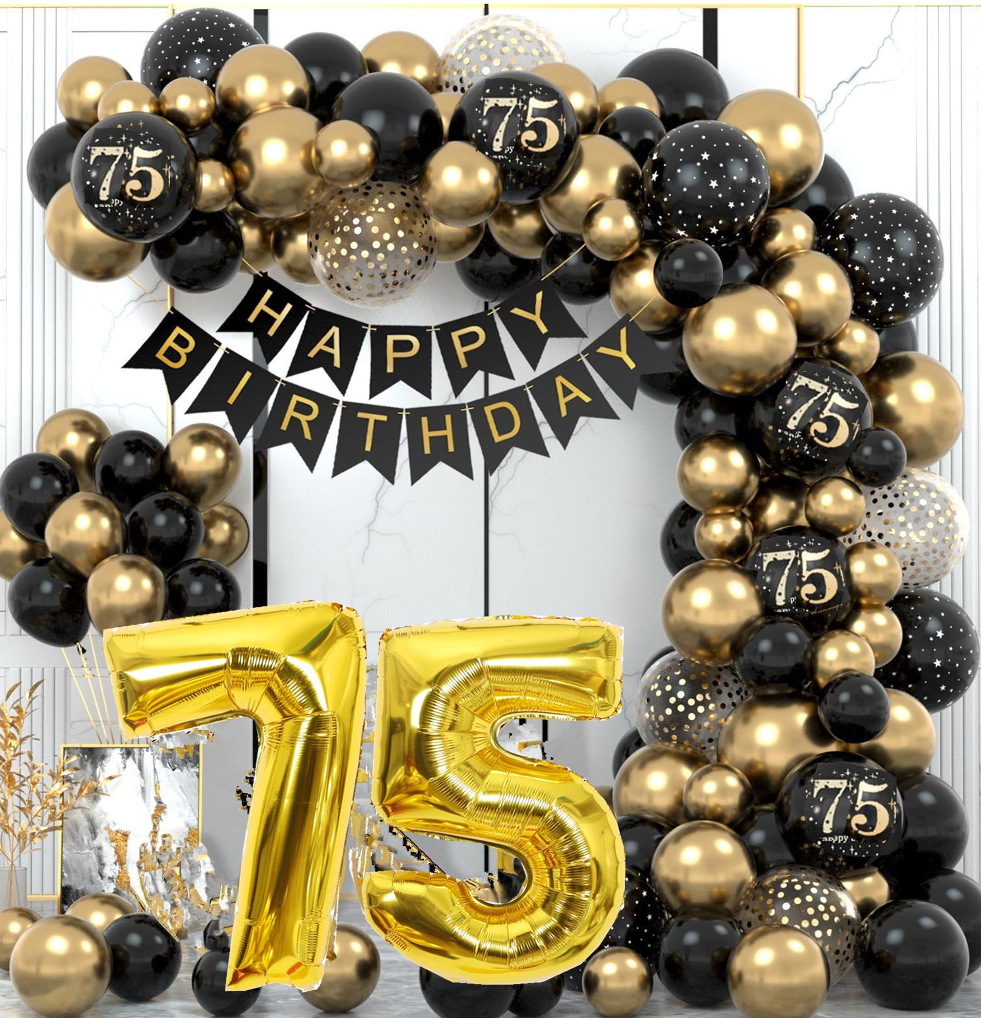 Happy Elomy 50th Birthday Decorations For Men Women, Happy Black And Gold Birthday  Party Table Decoration Supplies, 50 Years Old Honeycomb 75th Birthday  Decorations, image size:1908x1980
