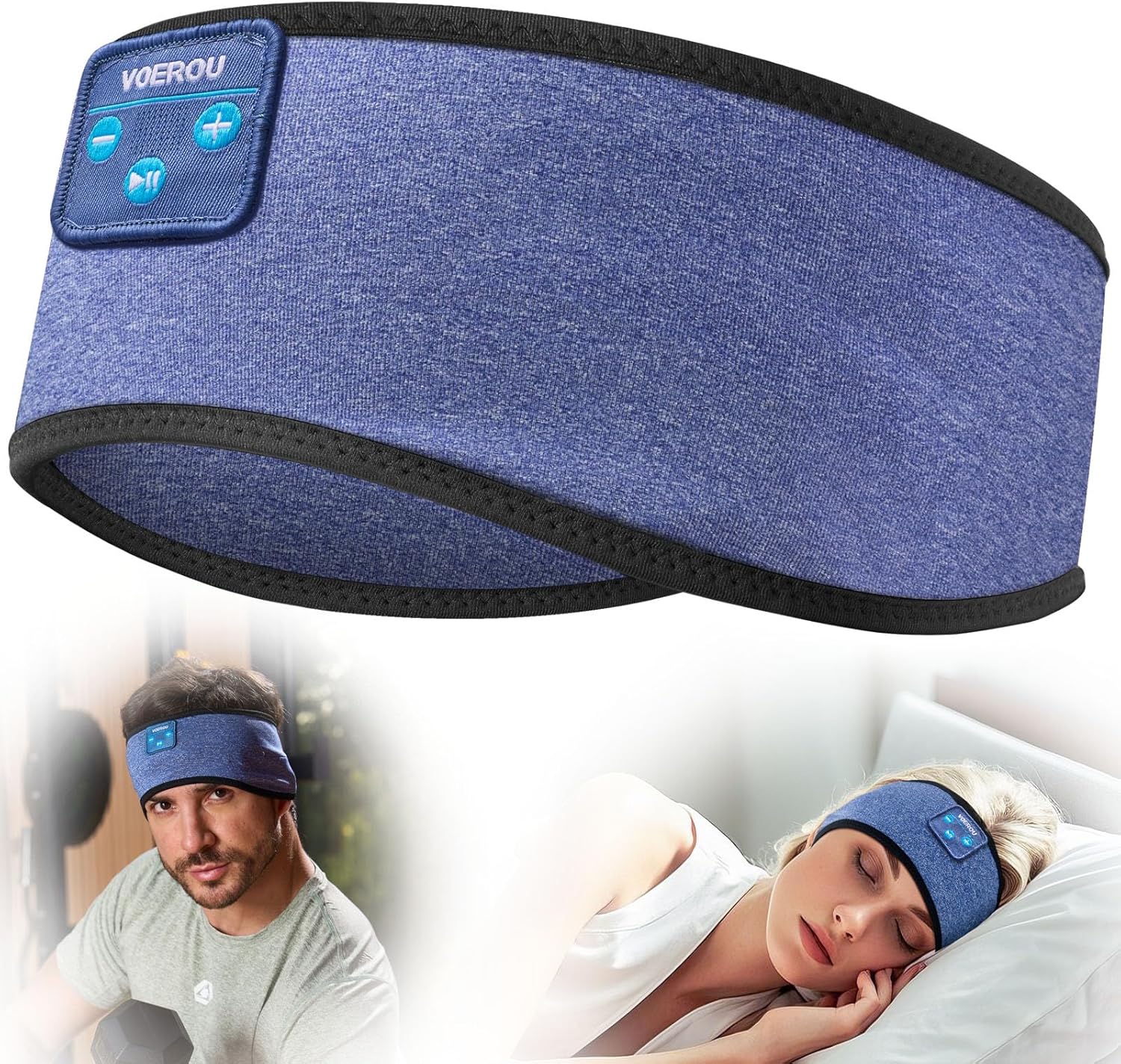 Voerou Sleep Headphones Wireless Bluetooth Sweatproof Headband, Sleeping Headphones with Ultra-Thin Stereo Speakers for Side Sleepers, Sleeping, Workout, Running, Yoga, Air Travel, Meditation