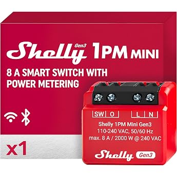 Shelly 1PM Mini Gen3 - WLAN Smart Relay Switch, Current Measurement, Electricity Meter, 1 Channel, 8 A, Light Switch, Heating