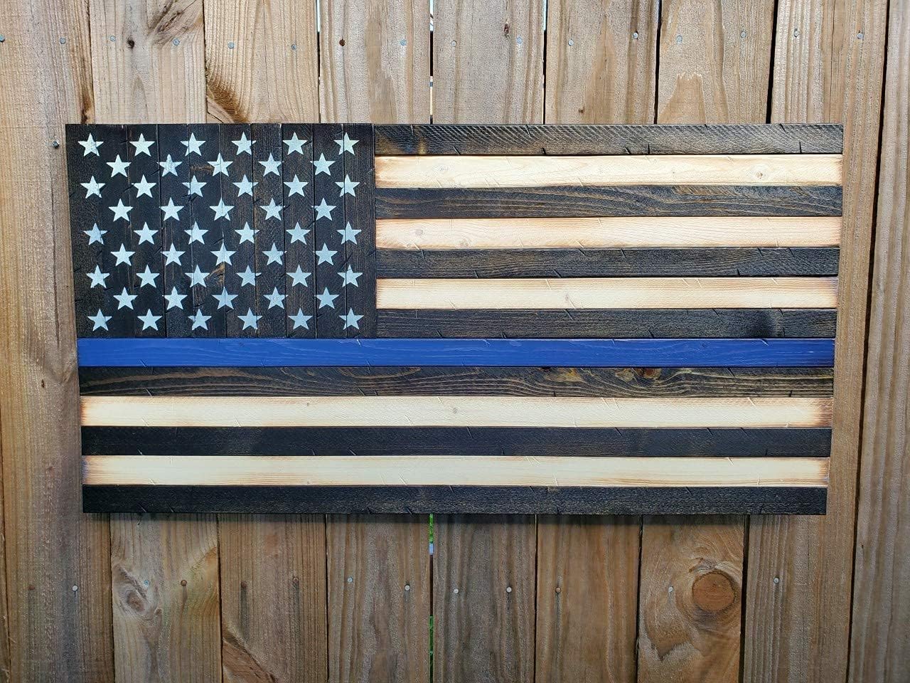 Rustic Wooden Thin Blue Line American Flag | Gift for Police Officer | Law Enforcement | Blue Lives Flag | Police Home Decor | Pallet American Flag
