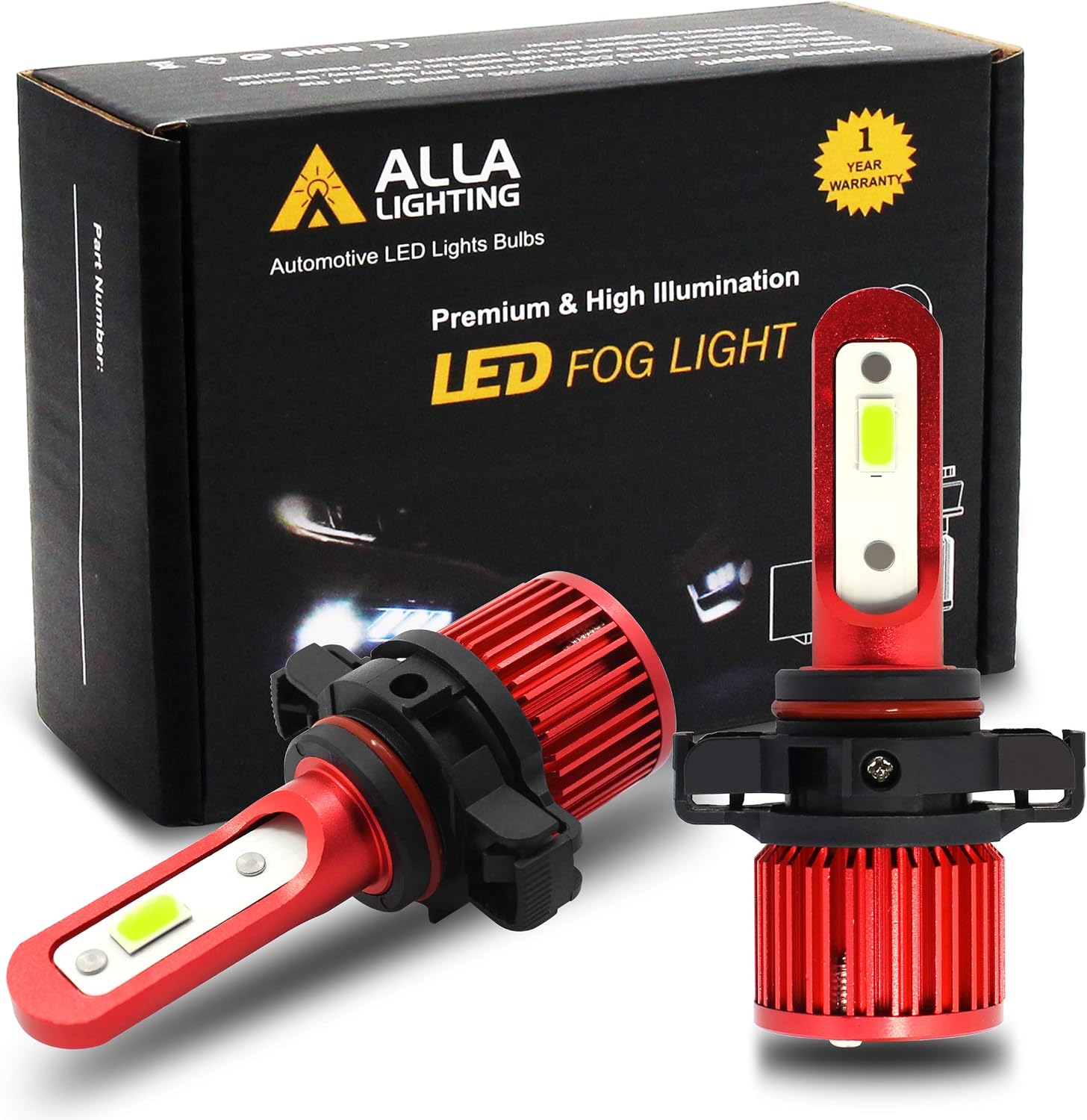 Alla Lighting 5200lm AL-R PSX24W 2504 LED Fog Lights Bulbs 12276, 6000K Xenon White Xtremely Super Bright High Power 12V Replacement