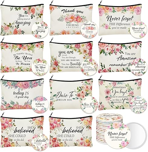 Kacctyen 20 Pcs Floral Inspirational Gifts Canvas Cosmetic - Mother's Day Gifts For Coworkers