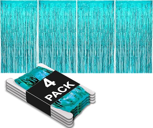 Allgala 4PK Metálico Oropel-Fiesta Foto Telón Cortinas Puerta Franja Decoración-Turquesa-BD52312