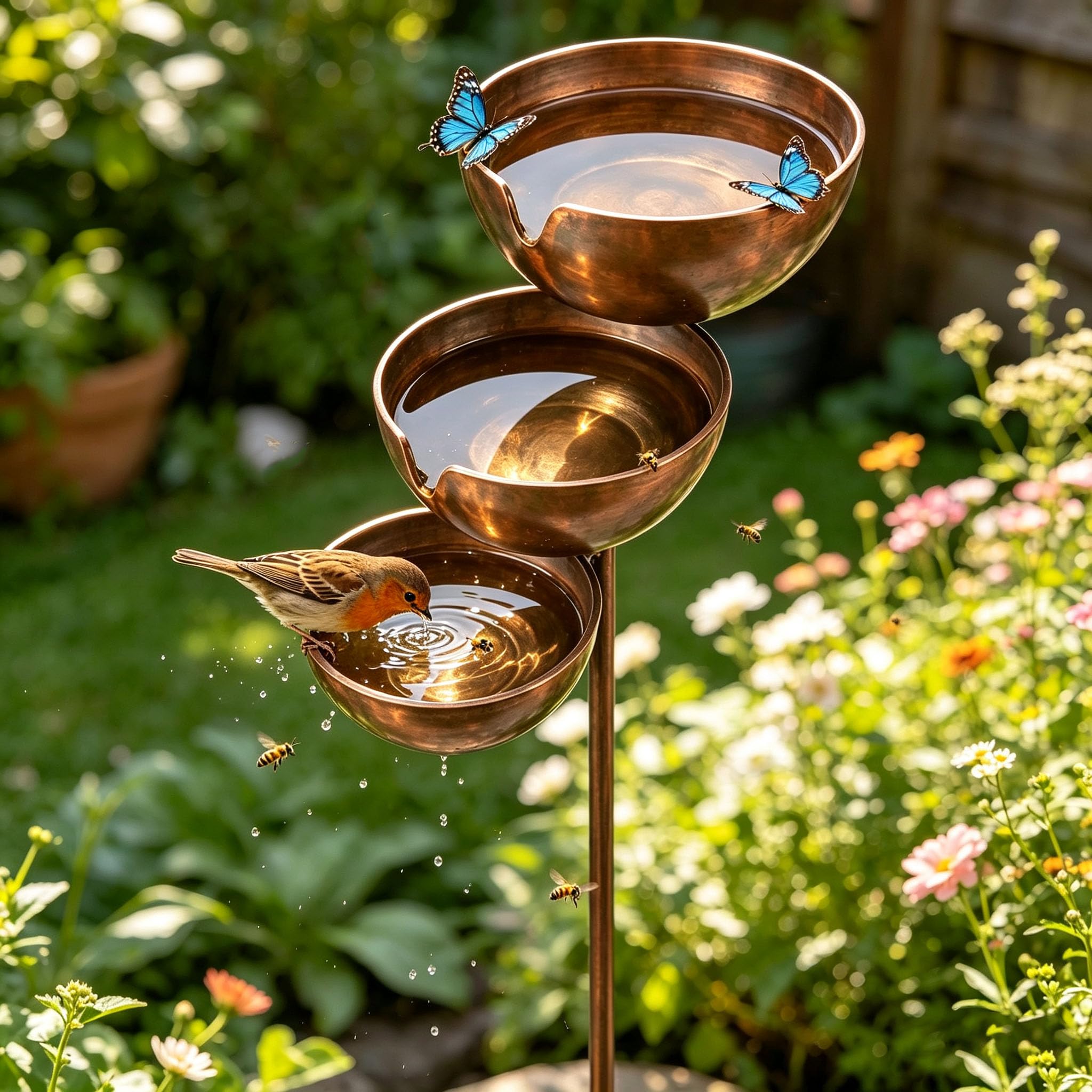 3-Tiered Rain Catcher,Rain Catchers Bird Bath,Bird Water Feeder (Brown1)