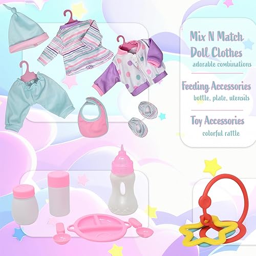 Miniatura 9 de Gift Boutique Muñeca de bebé de cuerpo suave con ropa en mochila para llevar, muñeca de bebé infantil de 12 pulgadas con accesorios para niños