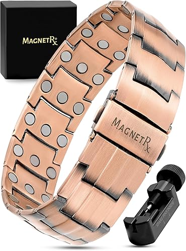 MagnetRX Pulsera de cobre 3X Strength 99.9% de cobre puro para hombres con imanes Cierre plegable de alta calidad y longitud de pulsera ajustable