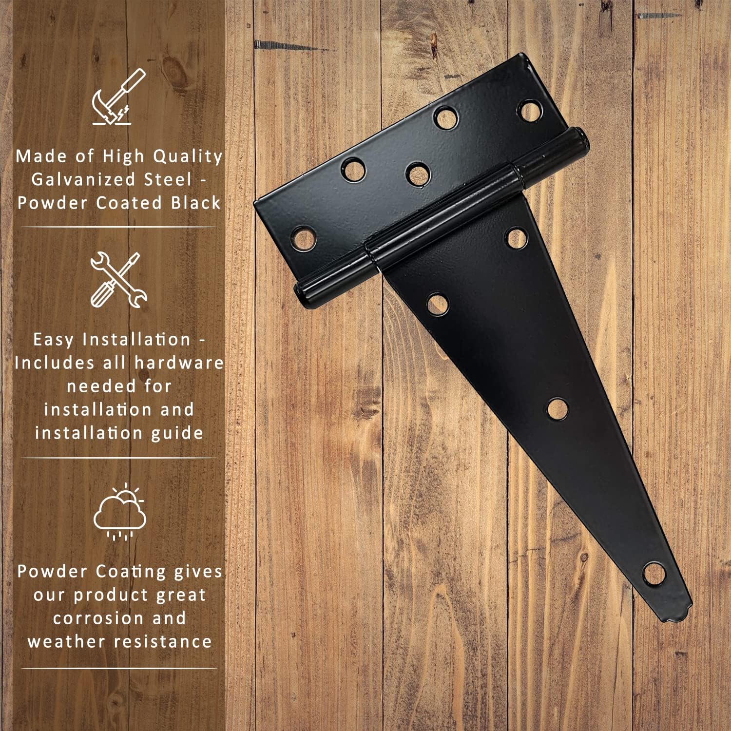 T-Hinges 8" - 2 Pack - Powder Coated Black - Screws Included - DHH8