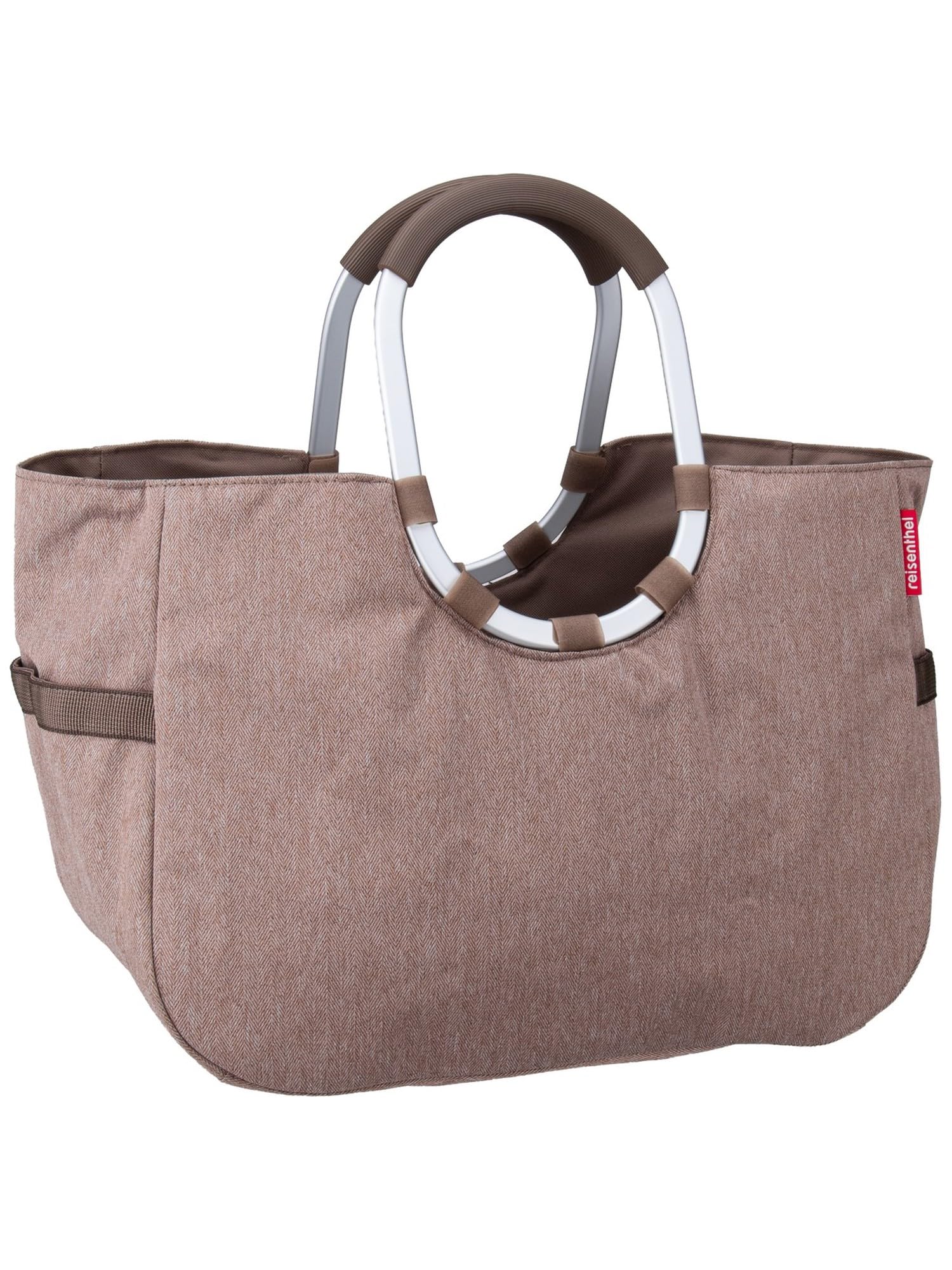 reisenthel loopshopper L herringbone mokka – Stabile Tasche mit praktischen Fächern aus recycelten PET-Flaschen – Charmantes und wasserabweisendes Design