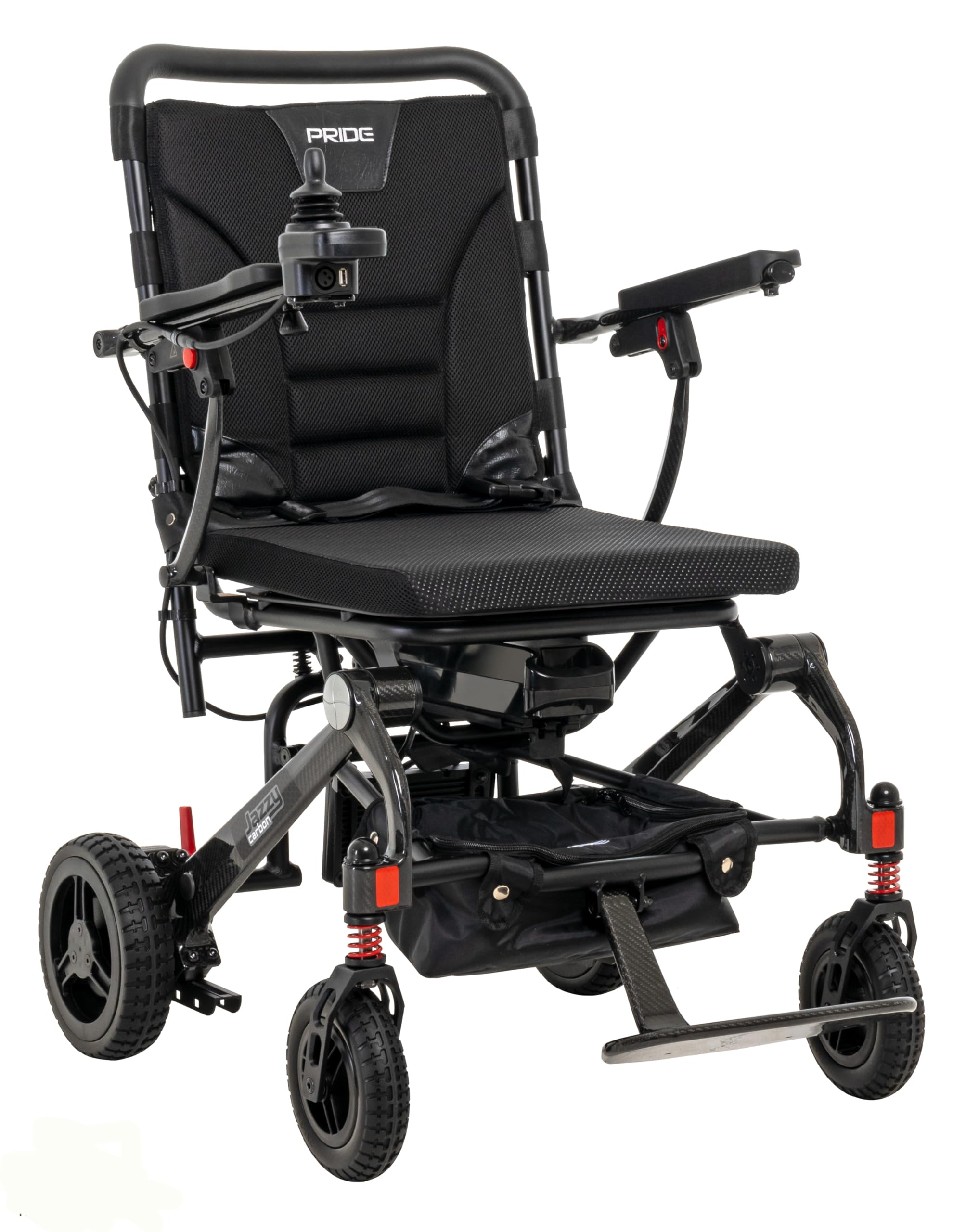Jazzy Carbon Foldable Power Wheelchair l 300 lbs. Weight Capacity l Comfortable Seat l Weighs 39 lbs. + Extended Warranty