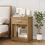 FOTOSOK Table de chevet 2, 2-Tier Table d'appoint avec tiroir et étagère de rangement, Table de chevet en bout de table, Stand de nuit moderne pour chambre à coucher, Home Office,Wooden Grain