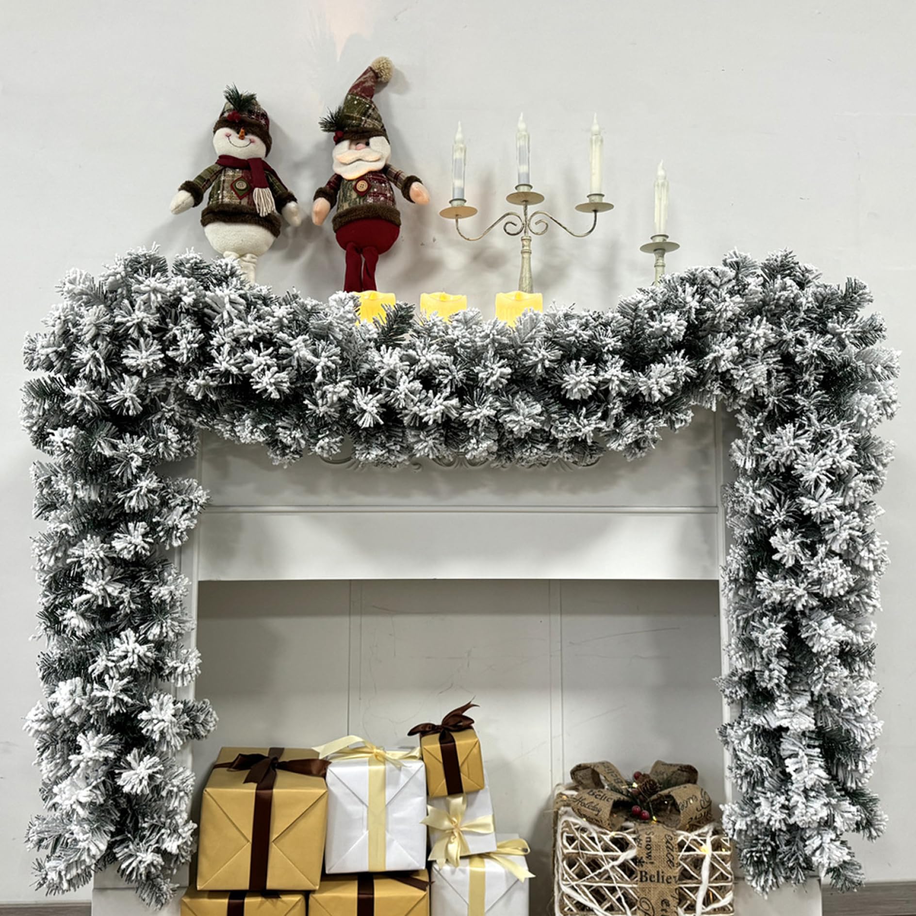 Guirlande de Noël 2,7m guirlandes enneigées pin cèdre pour décoration intérieure