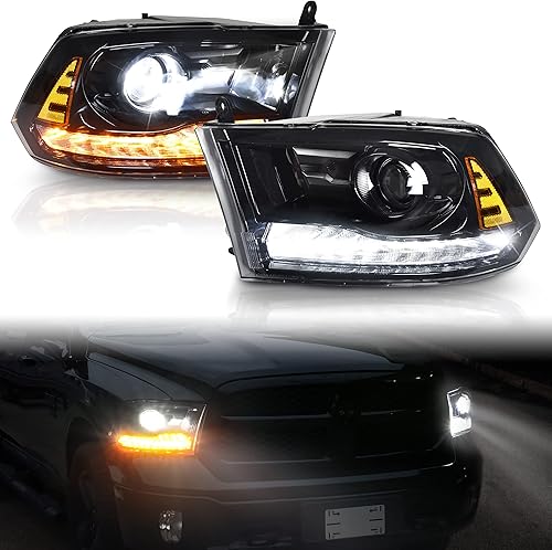 Miniatura 1 de KEWISAUTO Faros delanteros LED completos con interruptor de tubo para Dodge Ram 2009-2018, faros delanteros con luz LED intermitente con DRL para
