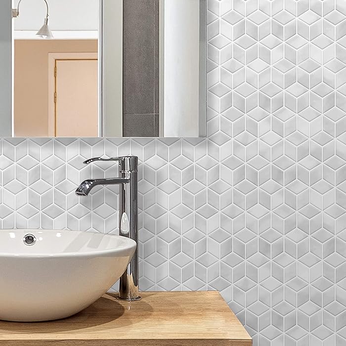 Buy WALPLUS 28.5x14cm12 pcs Grey Stone Hexacube Wall Tile Sticker