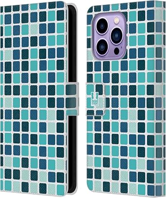 Head Case Designs Blue Mosaic Tiles Leather Wallet Case Compatible with Apple iPhone 14 Pro Max