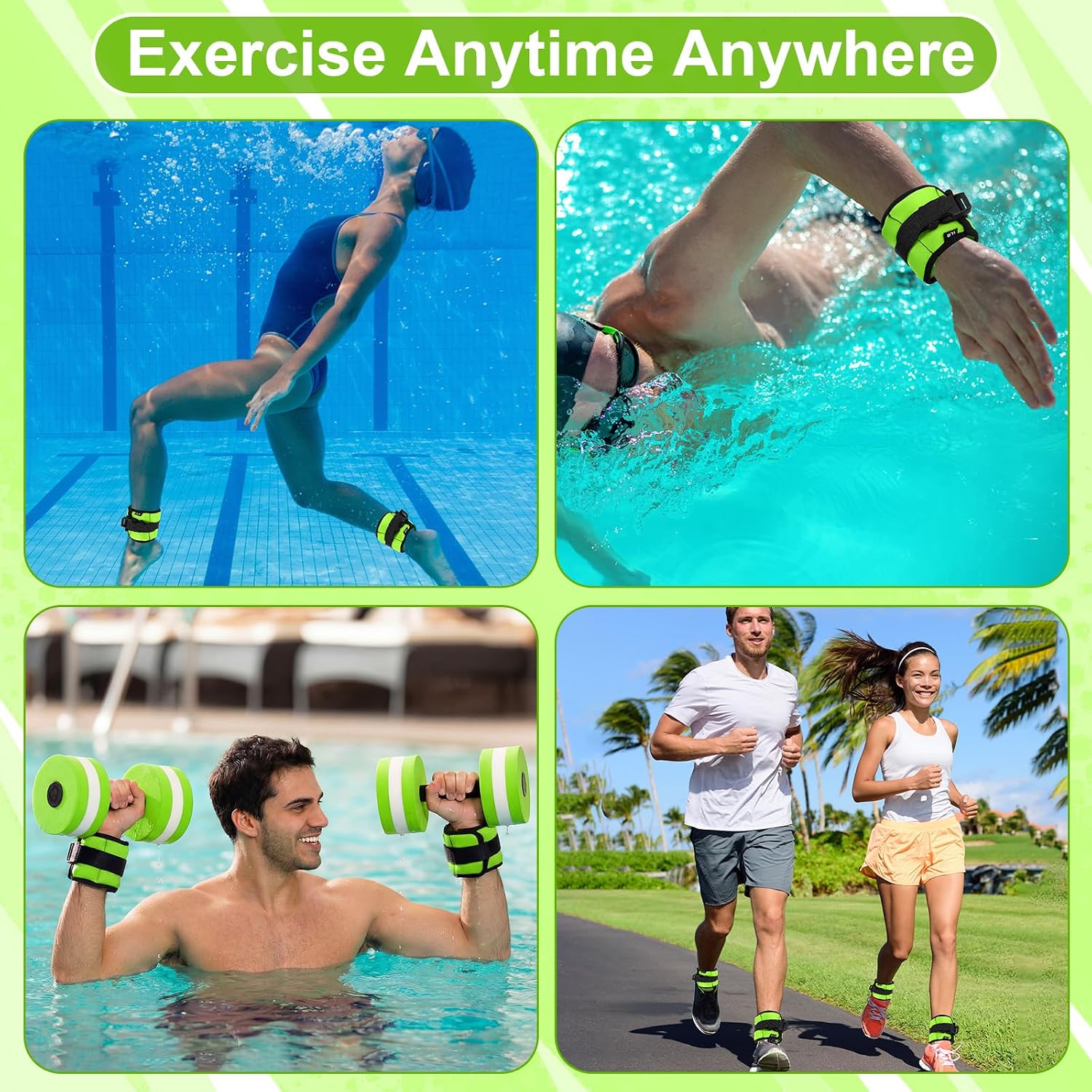 Hollowfly Water Aerobics Set, 4 Piece Pool Exercise Kit (2 Aquatic Dumbbells + 2 Ankle/wrist Weights), EVA Foam, Low-impact Workout