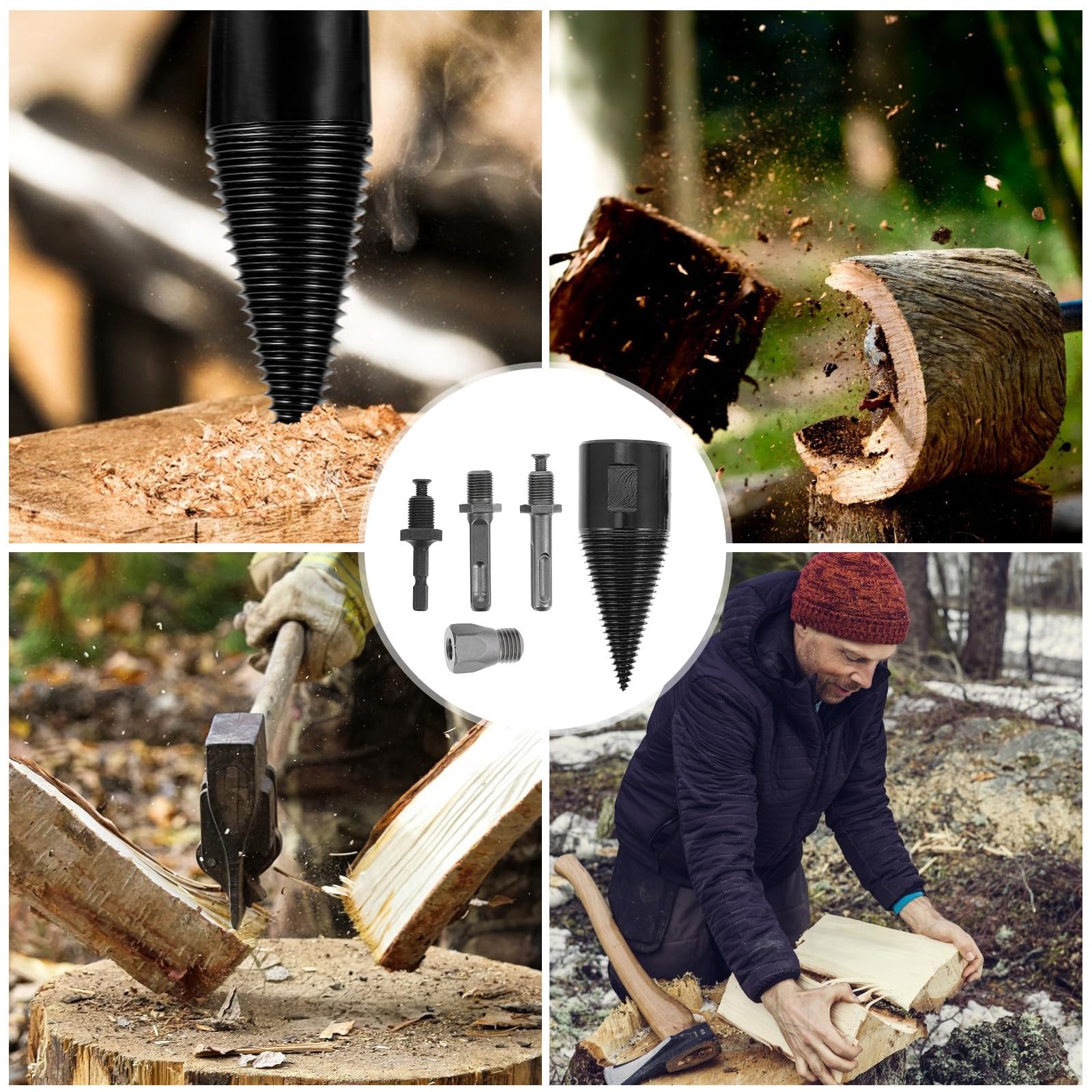 Levemolo 4 Piezas Kit de Brocas para Cortar Madera, Juego de Brocas para Partir Madera, Acero, Sola Pieza, Resistente al Desgaste, para Uso Doméstico y Camping