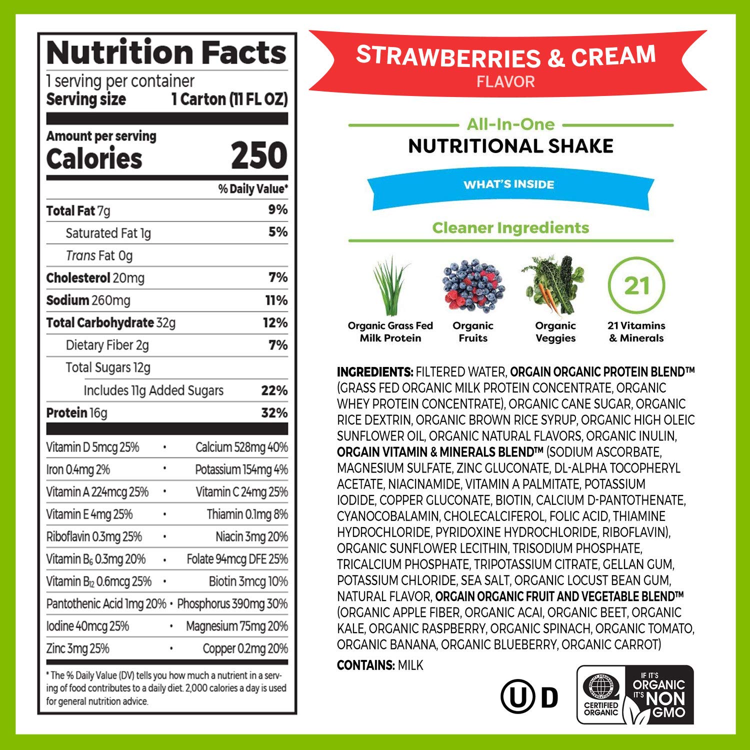 Orgain Organic Nutritional Vegan Protein Shake, Vanilla Bean (Pack of 12) Organic Nutritional Protein Shake, Strawberries & Cream (Pack of 12)