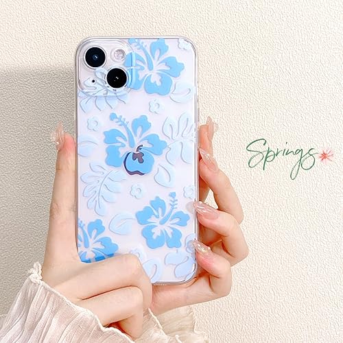 Miniatura 2 de Funda compatible con iPhone 14, bonito diseño transparente de flores de hibisco con estampado floral para niñas y mujeres, TPU suave a prueba de