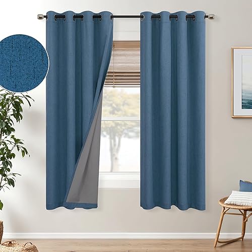 Miniatura 43 de Cortinas opacas de lino blanco de 84 pulgadas de largo, juego de 2 paneles, cortinas opacas con aislamiento térmico que oscurecen la habitación con