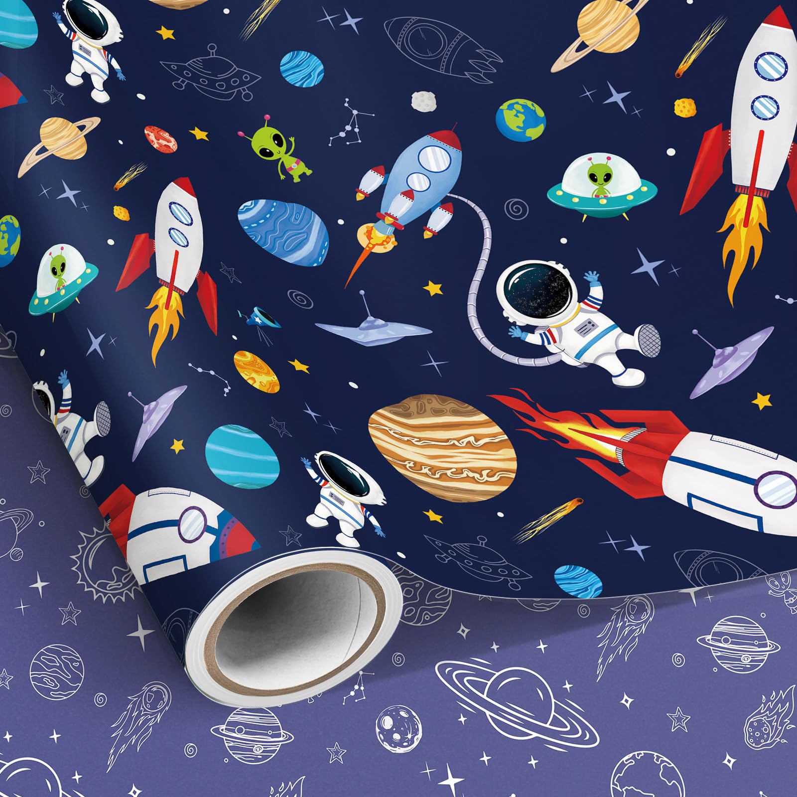 Neloheac Space Astronaut Wrapping Paper Roll 43CM x 10M Reversible — image 1