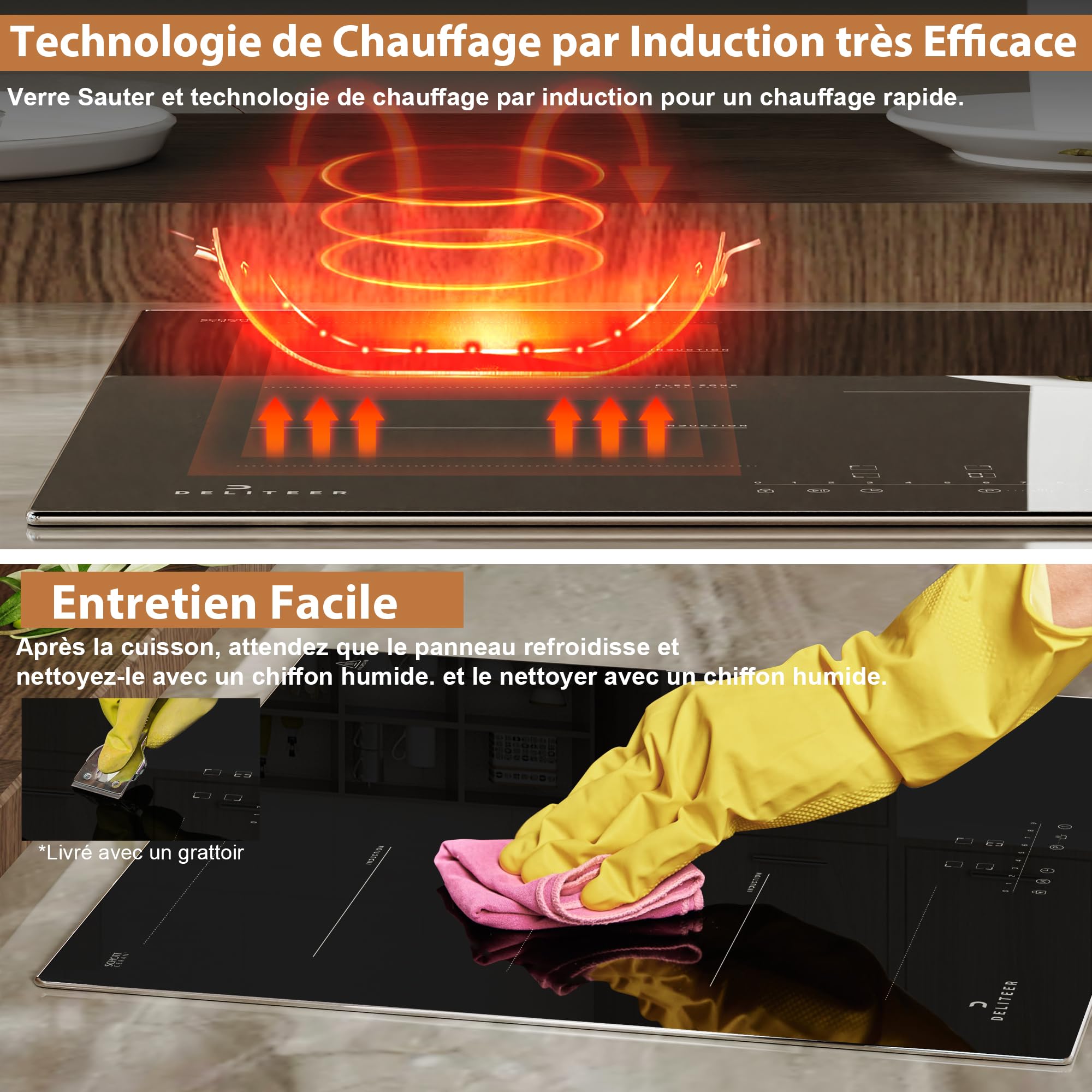 3 Burner Induction Hob, Induction Hob, Electric Hob 3 Hobs, Flexible Barbecue Area, Safety, Hob 6800W, Timer 1-99 min, 230 V