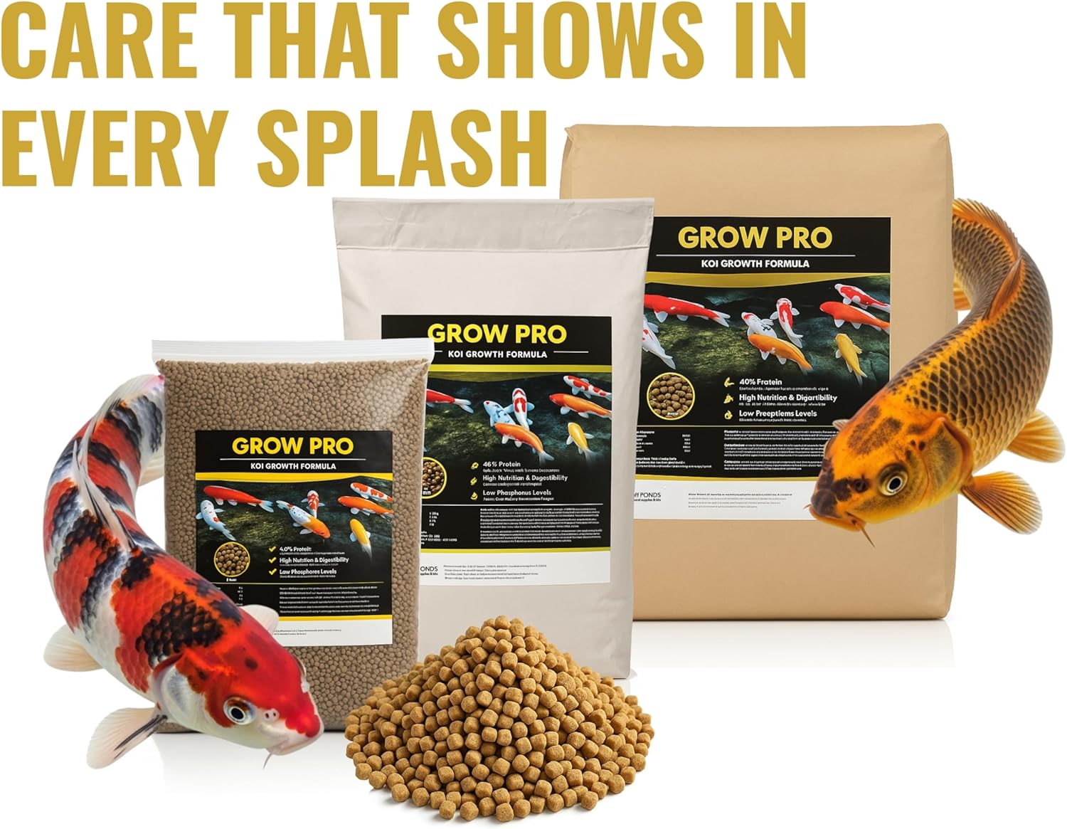HALF OFF PONDS Grow Pro Koi Fish Food - 50 lb Floating Pellets, 5mm Size - Goldfish Food for Ponds - 40% Protein with Fish Meal & Probiotics - Designed for Rapid Growth & High Digestibility