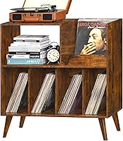 Vista 5 de LELELINKY Soporte grande para tocadiscos, soporte giratorio con almacenamiento, soporte para discos de vinilo con área de visualización, mesa