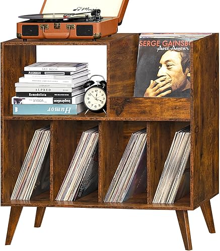 Miniatura 5 de LELELINKY Soporte grande para tocadiscos, soporte giratorio con almacenamiento, soporte para discos de vinilo con área de visualización, mesa para