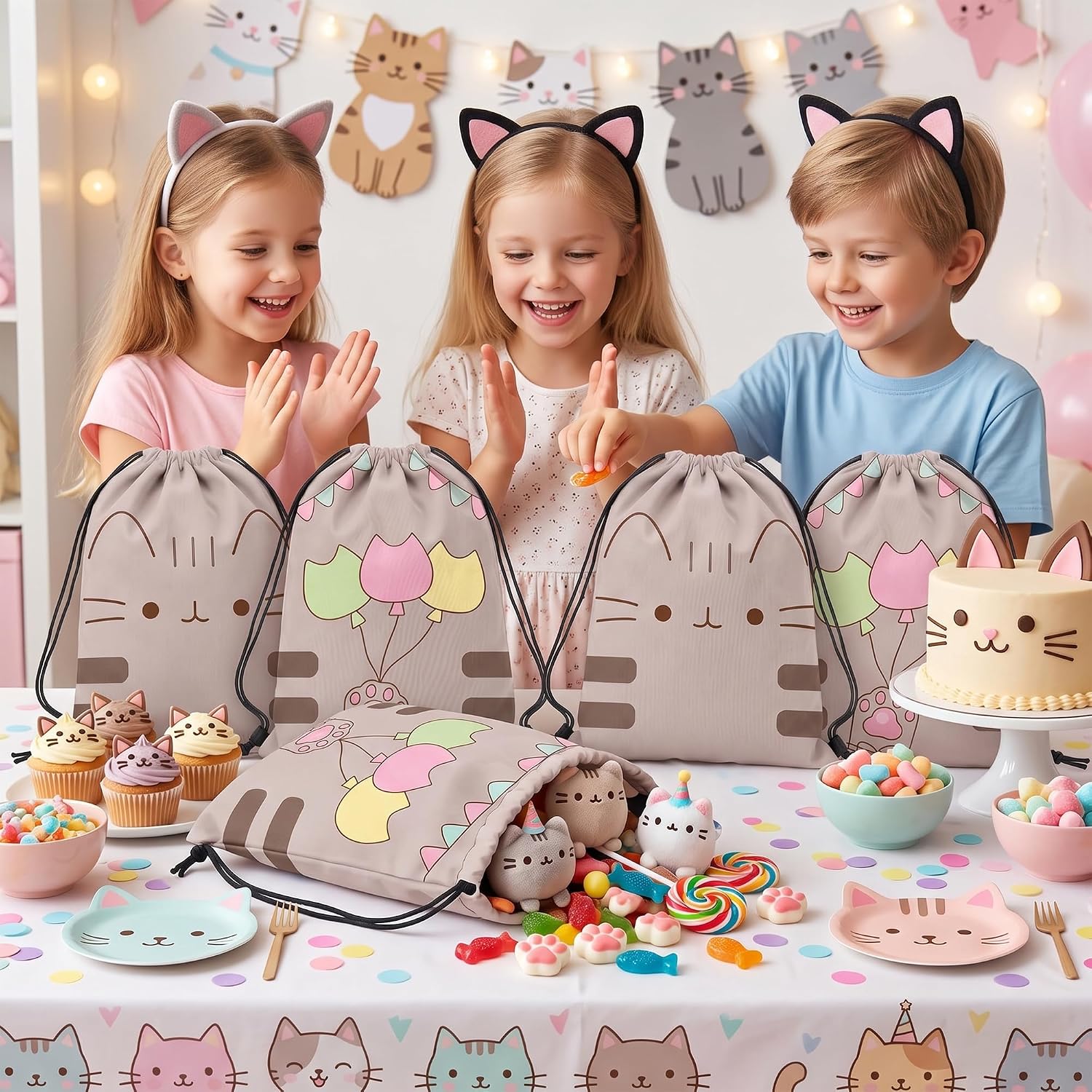 GaofanWai Cartoon Cat Drawstring Bags Bulk - 12PCS Cute Animal Gift Bag image 5